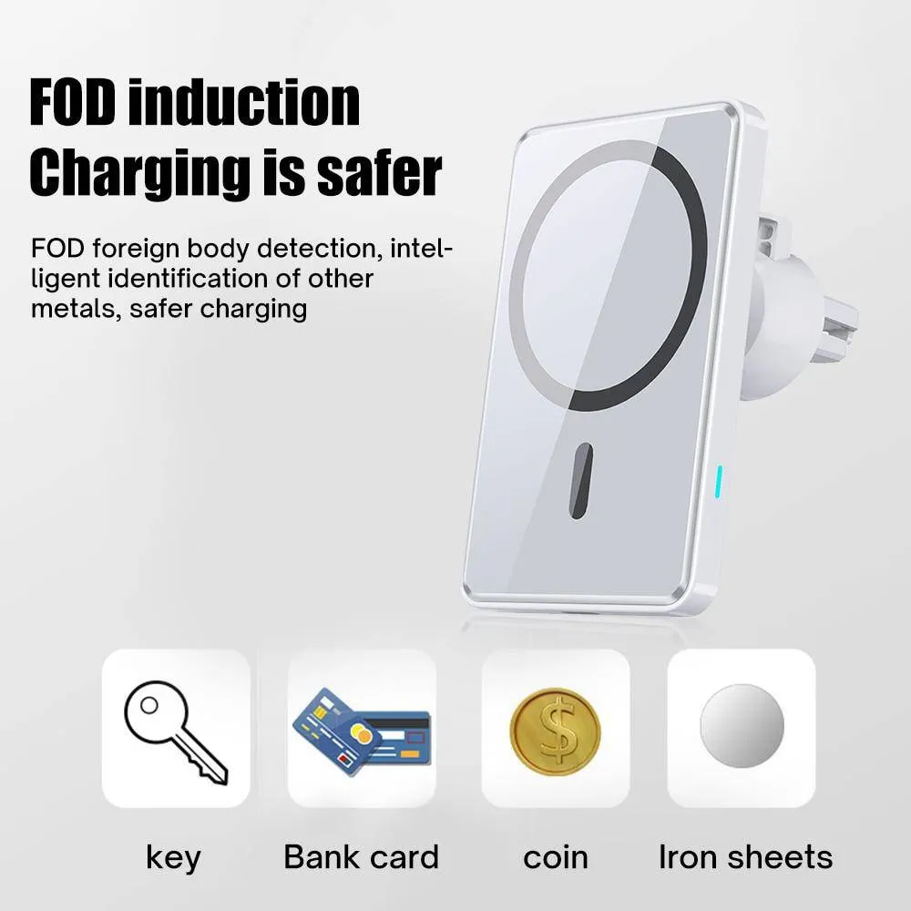 15W Fast Wireless Magnetic Strong Suction Charger Car Holder Air Vent Bracket For iPhone