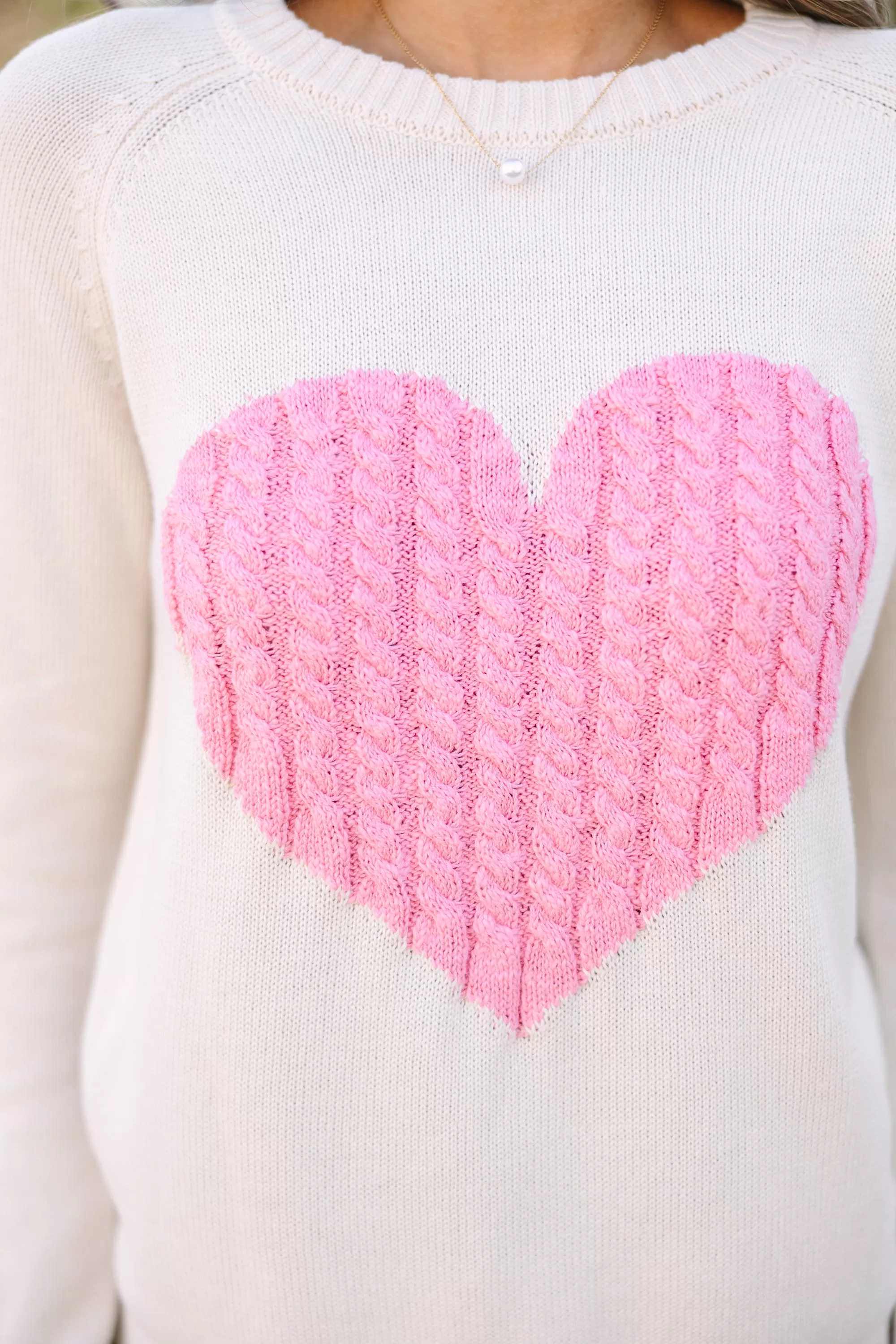 All For Love Oatmeal and Pink Heart Sweater