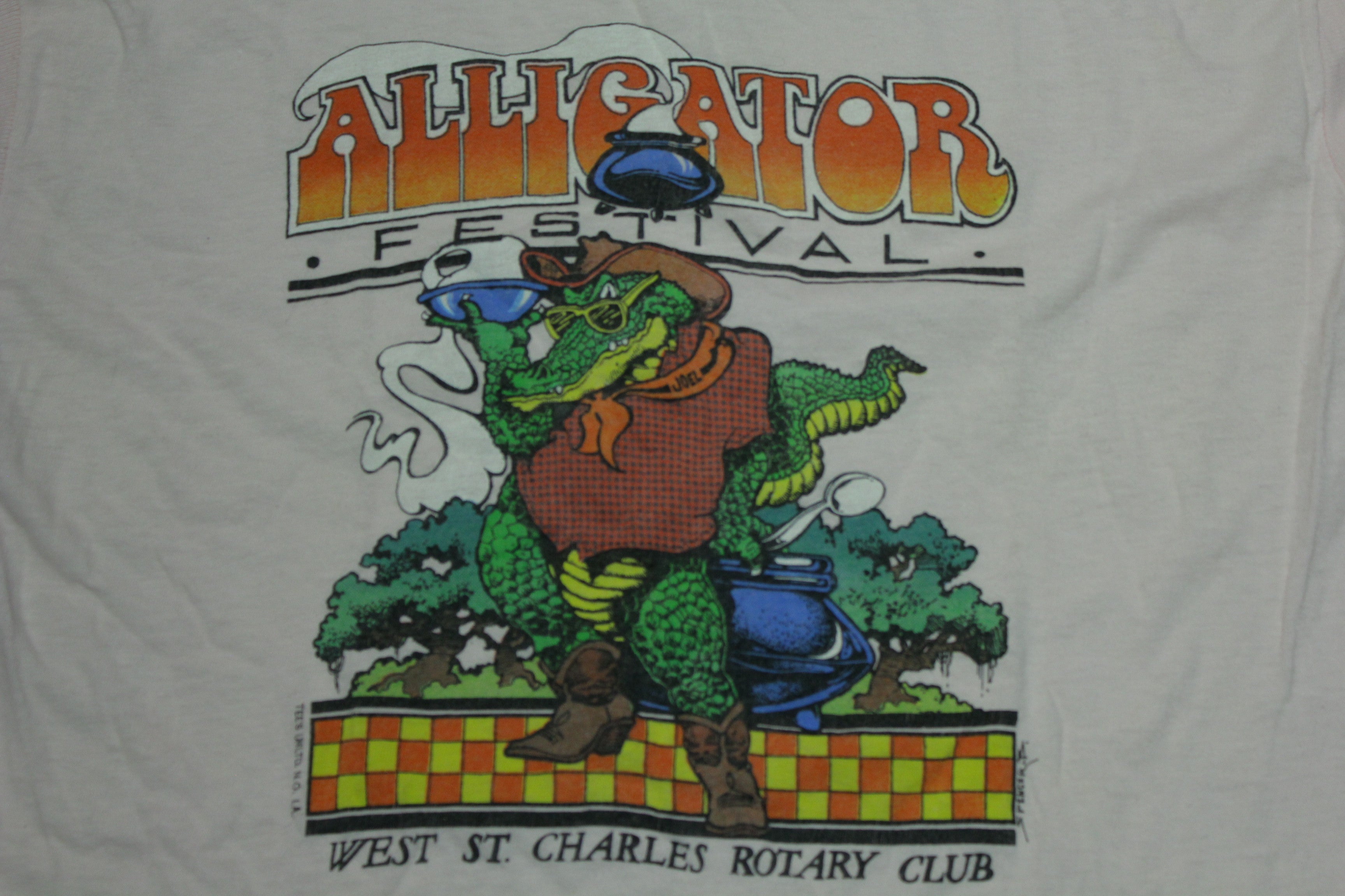 Alligator Festival West St. Charles Rotary Club Cookout Vintage 80's Pink Muscle Shirt