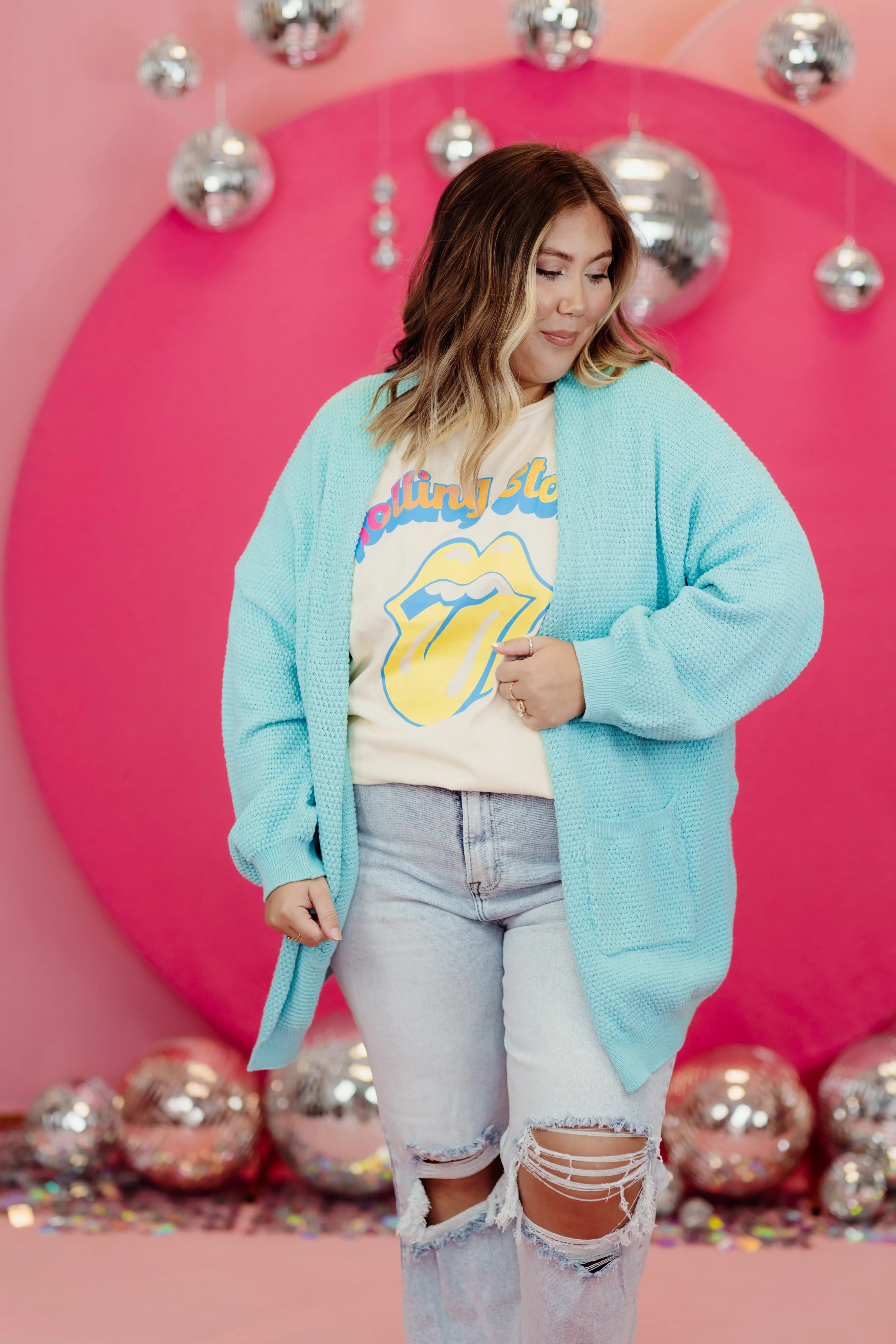 Aqua Slouchy Oversized Knit Cardigan