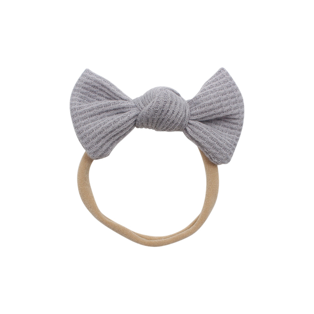 Baby Mini Knit Bow Headband in Grey