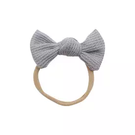 Baby Mini Knit Bow Headband in Grey