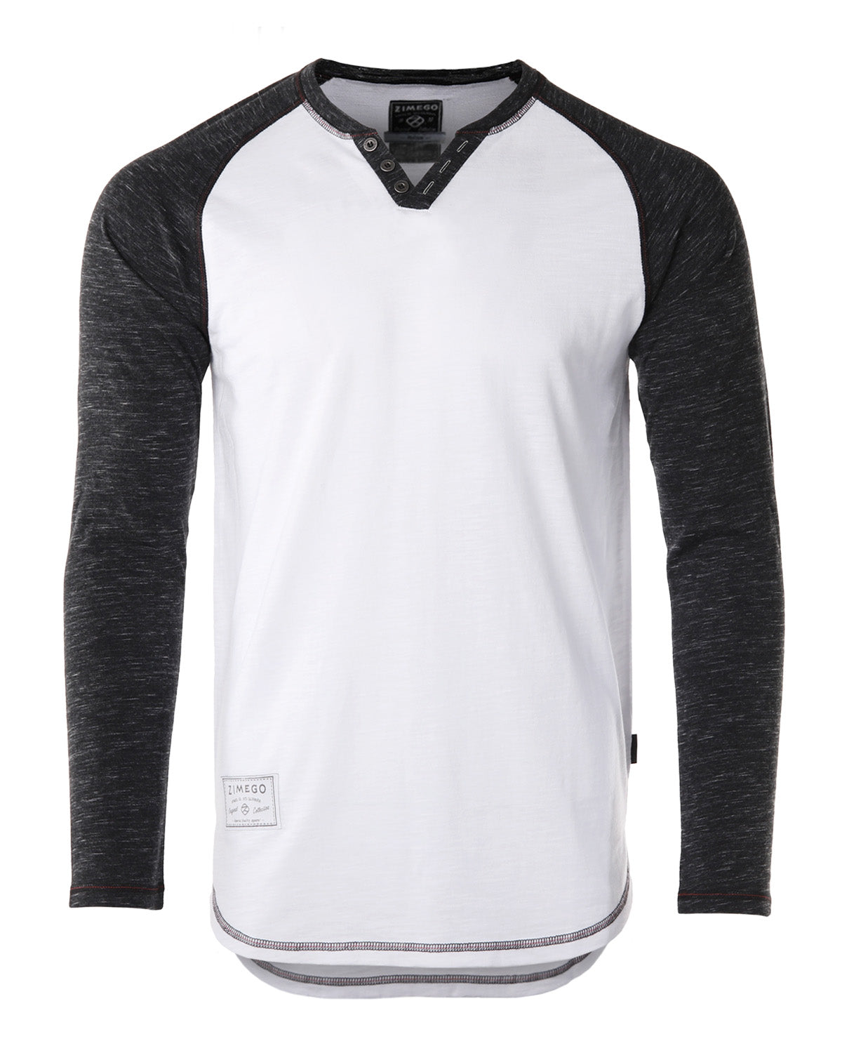 Black & White Long Sleeve Contrast Raglan Henley V-Neck