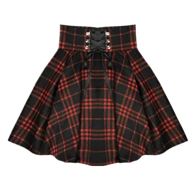 Black Red Plaid Ribbon Skirt SD00452