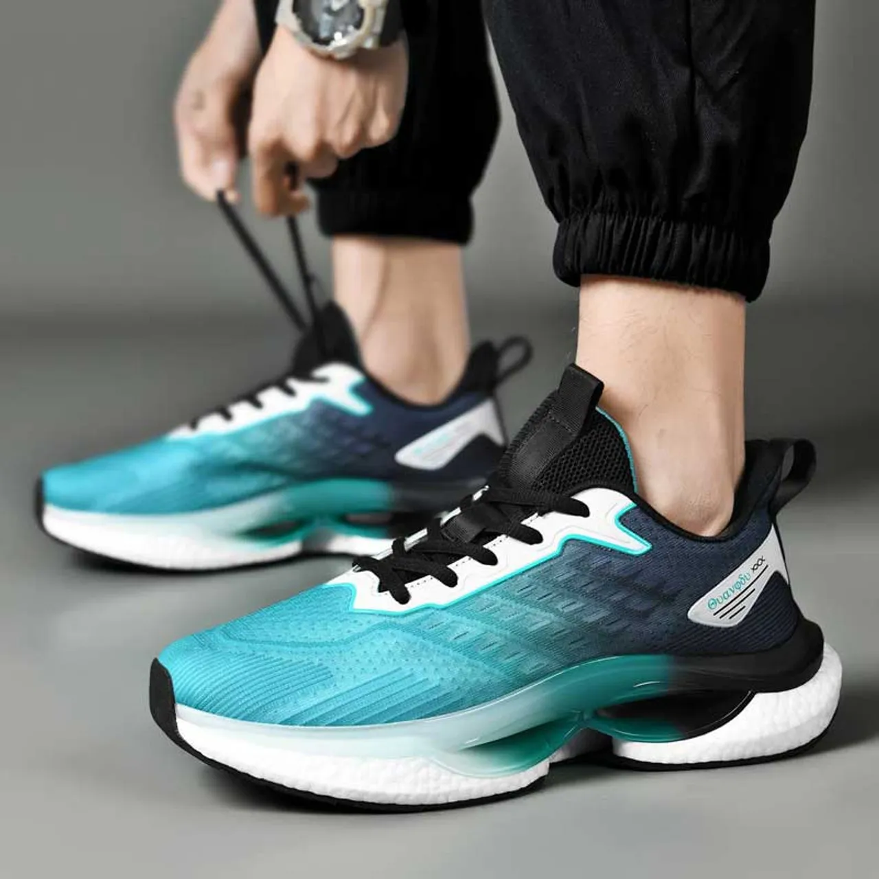 Blue flyknit stripe texture casual shoe sneaker 2496