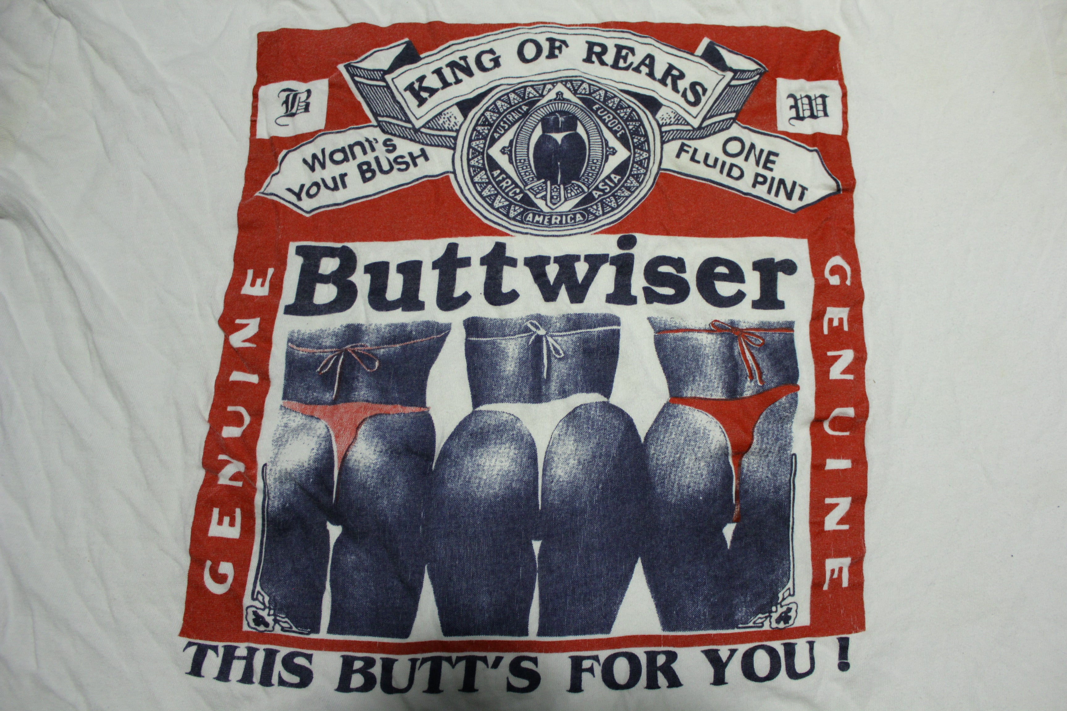 Buttweiser King of Rears Vintage 90's Beer Parody USA T-Shirt