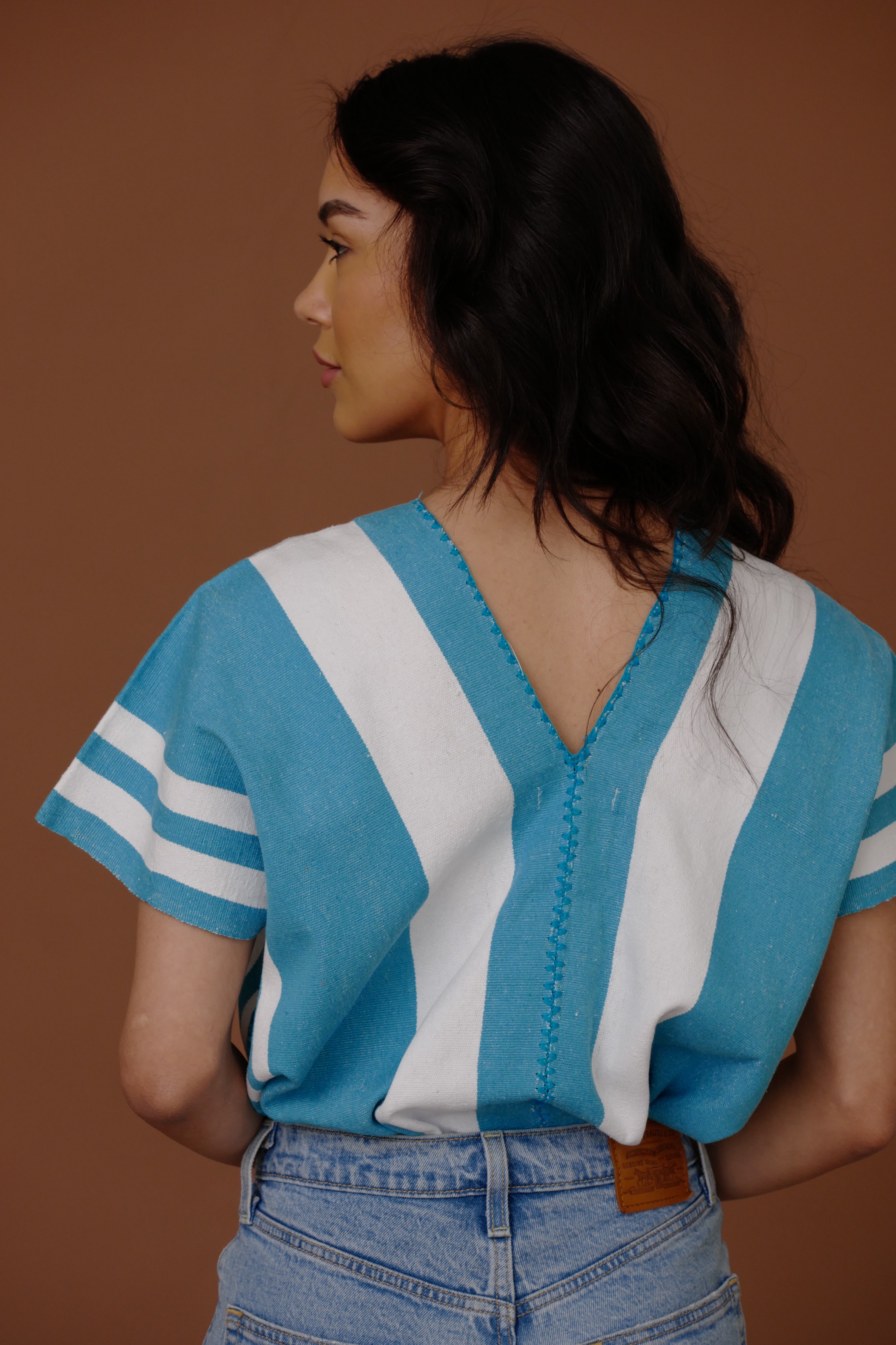 CABO STRIPE V-NECK // PACIFIC BLUE