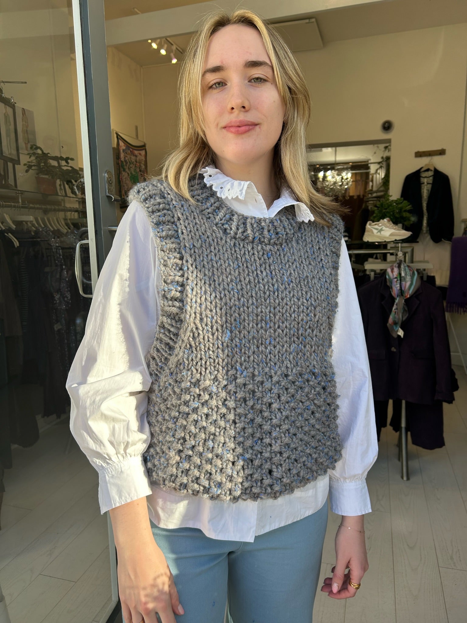 Chunky Grey Hand-Knit Top