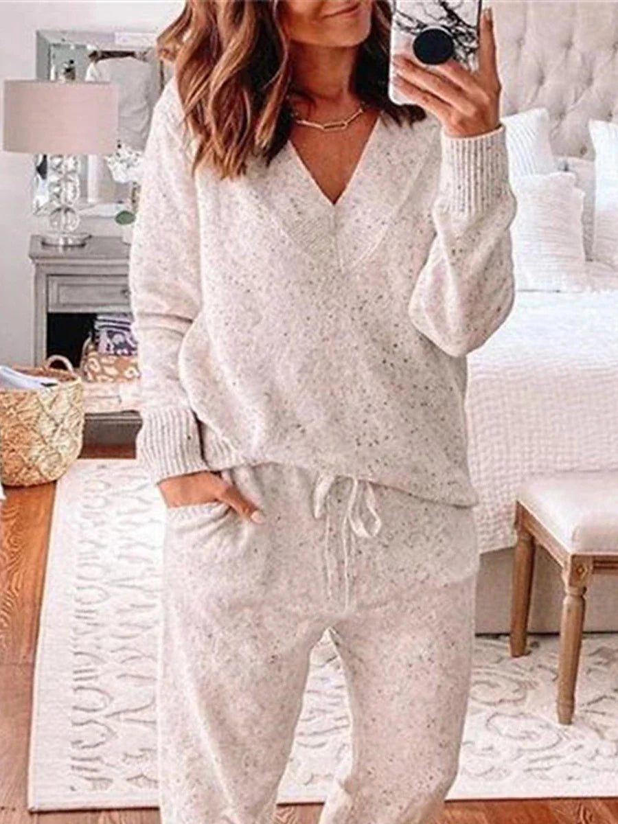 Comfy Beige Knit Lounge Wear Set for Ladies