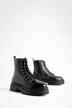 Contrast Stitch Biker Boots