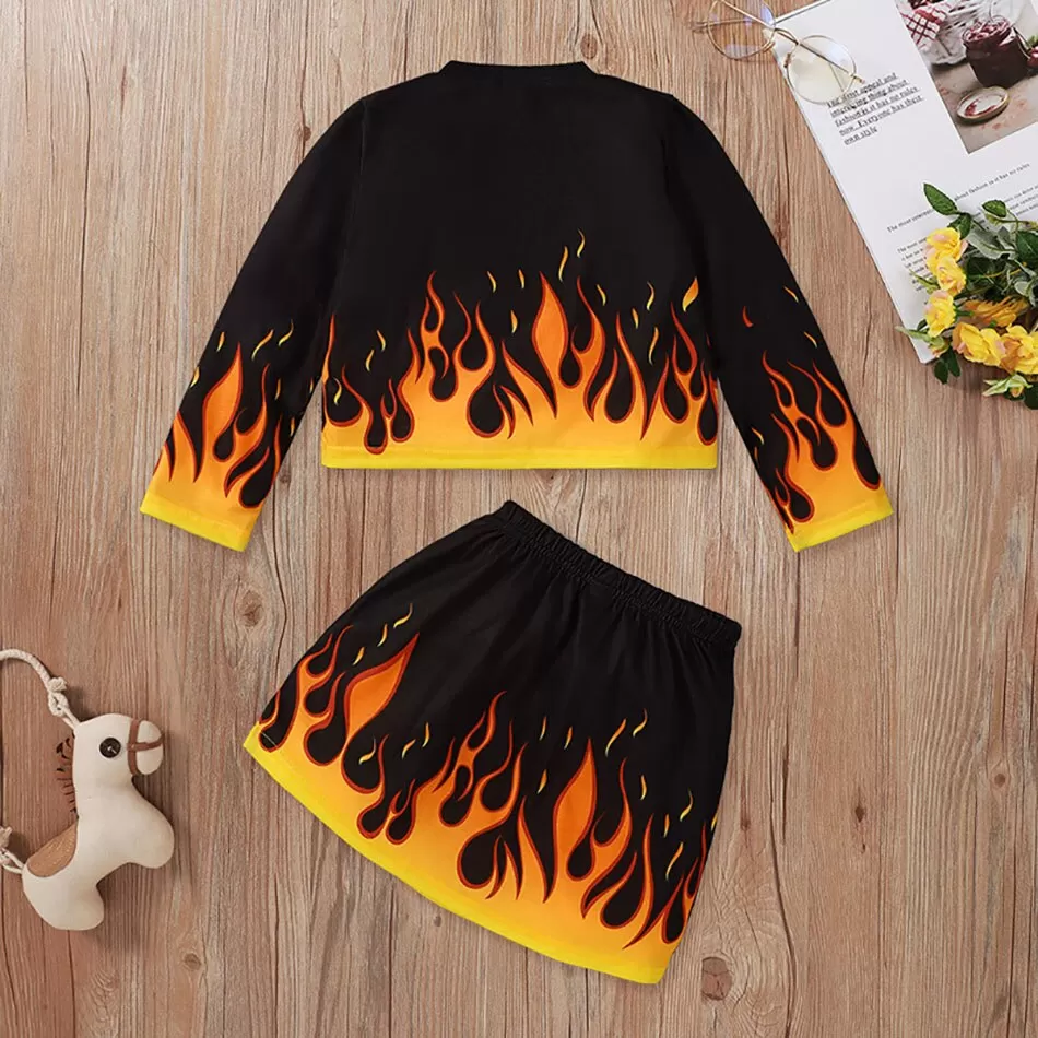 Cool Flame Pattern Cotton Skirt Sets