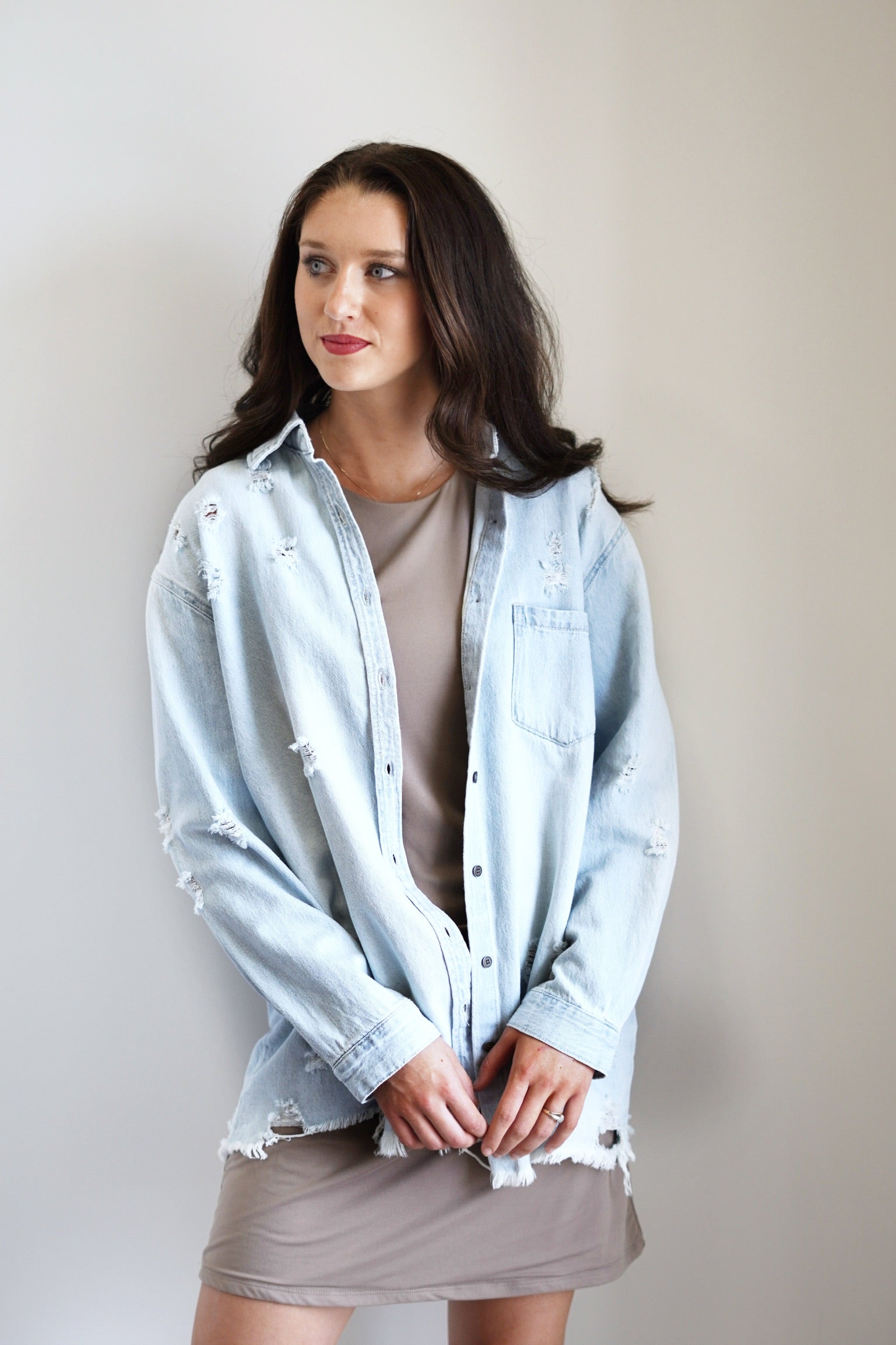 Darla Denim Distressed Shirt