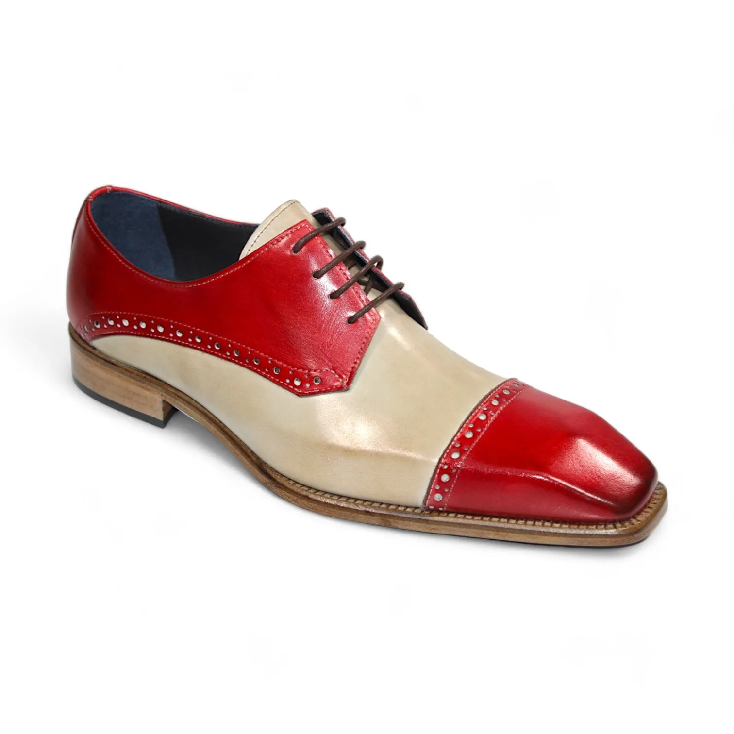 Duca Lombardi Men's Shoes Red/Beige Calf-Skin Leather Oxfords (D1160)