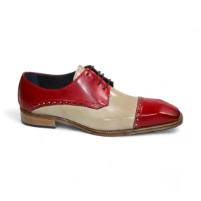 Duca Lombardi Men's Shoes Red/Beige Calf-Skin Leather Oxfords (D1160)