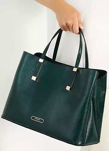 Dune London Dorry Dark Green Branded Hardware Tote Bag | Grattan