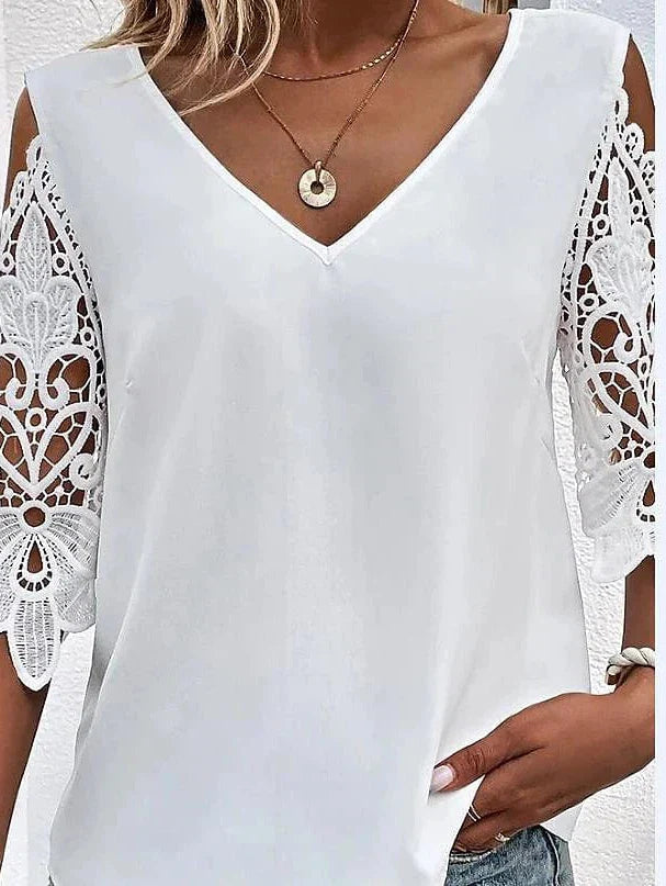 Elegant V-Neck Lace Blouse for Women