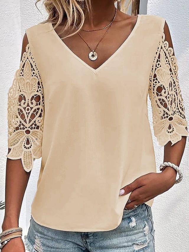 Elegant V-Neck Lace Blouse for Women