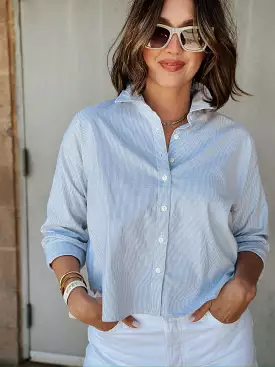 Faherty Stretch Oxford Cropped Shirt | Classic Stripe