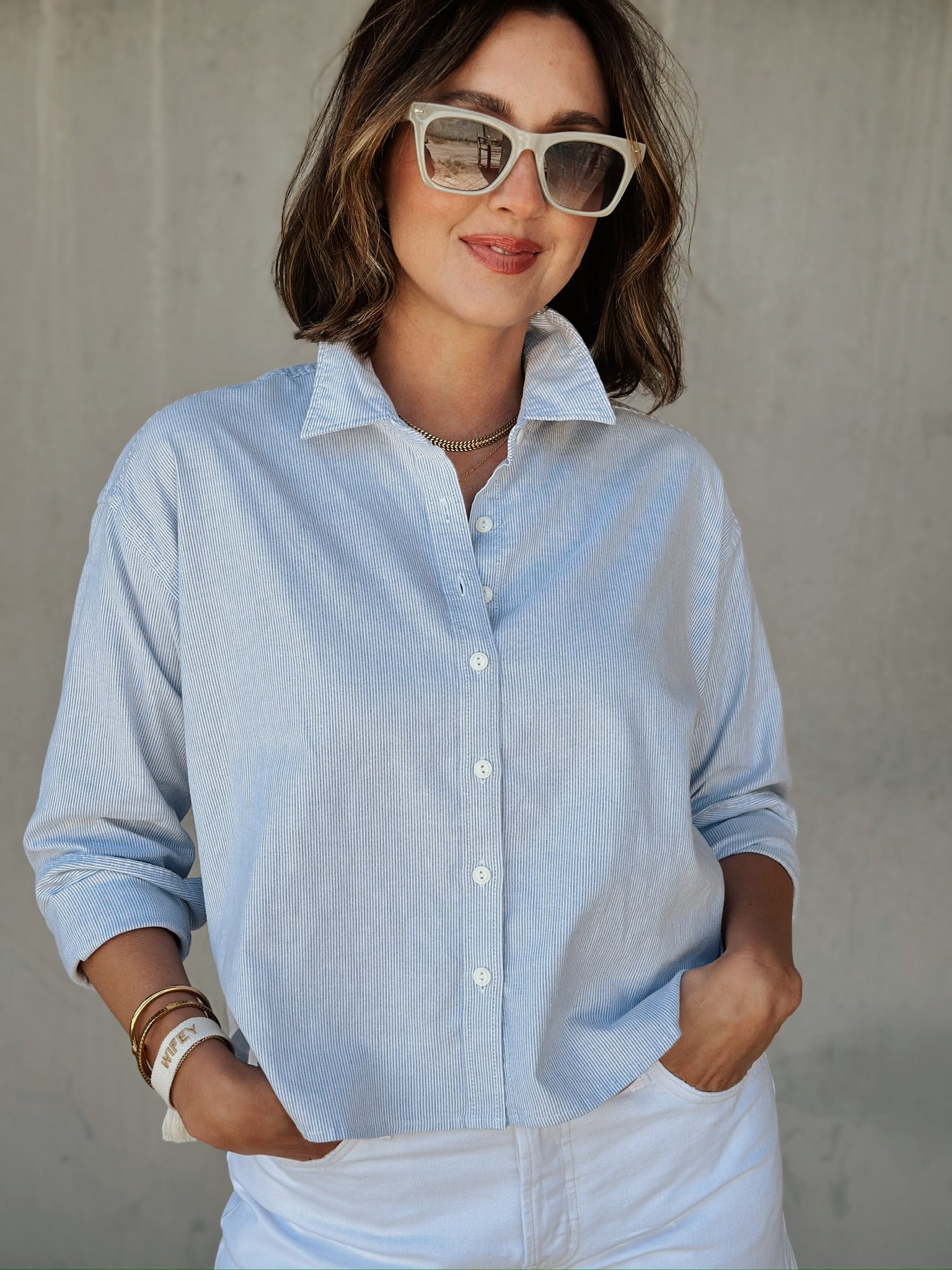 Faherty Stretch Oxford Cropped Shirt | Classic Stripe