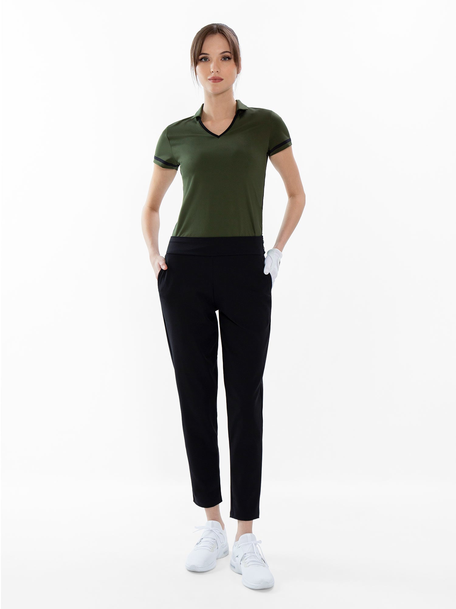 Fairway V-Neck Collar Top - Militare/Black