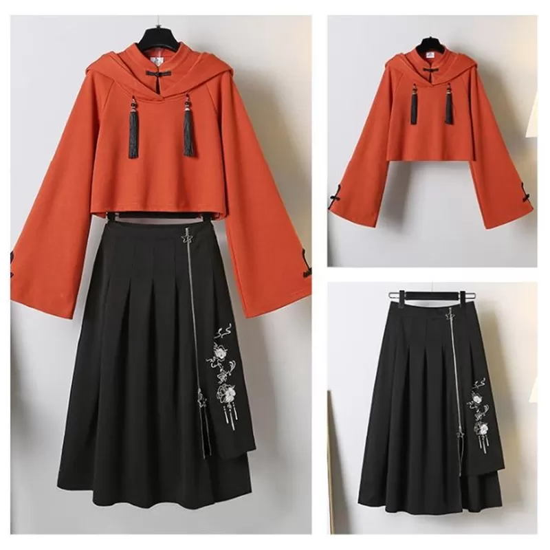 Fashioned Hoodie With Skirt Suit AD12631