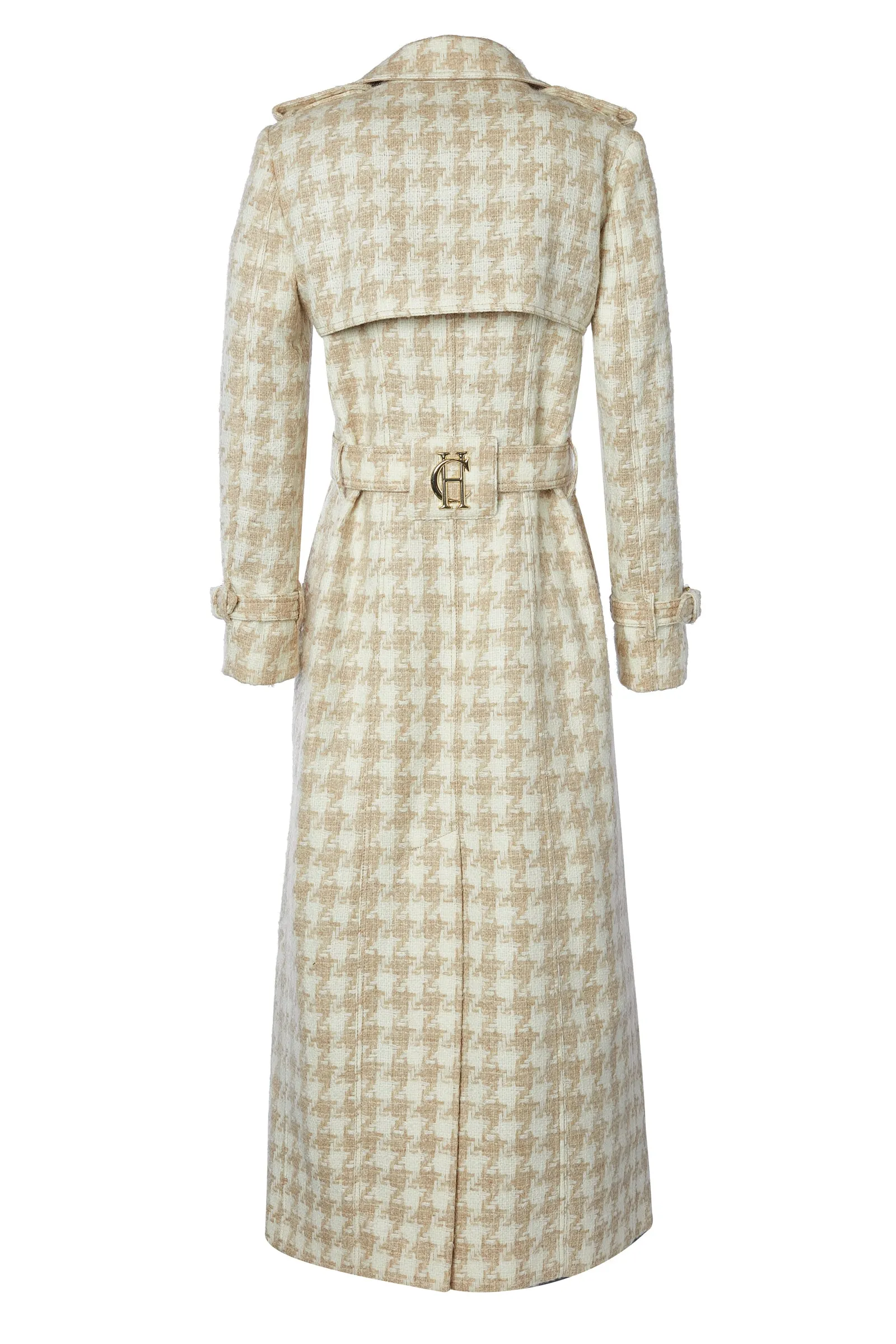 Full Length Marlborough Trench Coat (Camel Houndstooth)