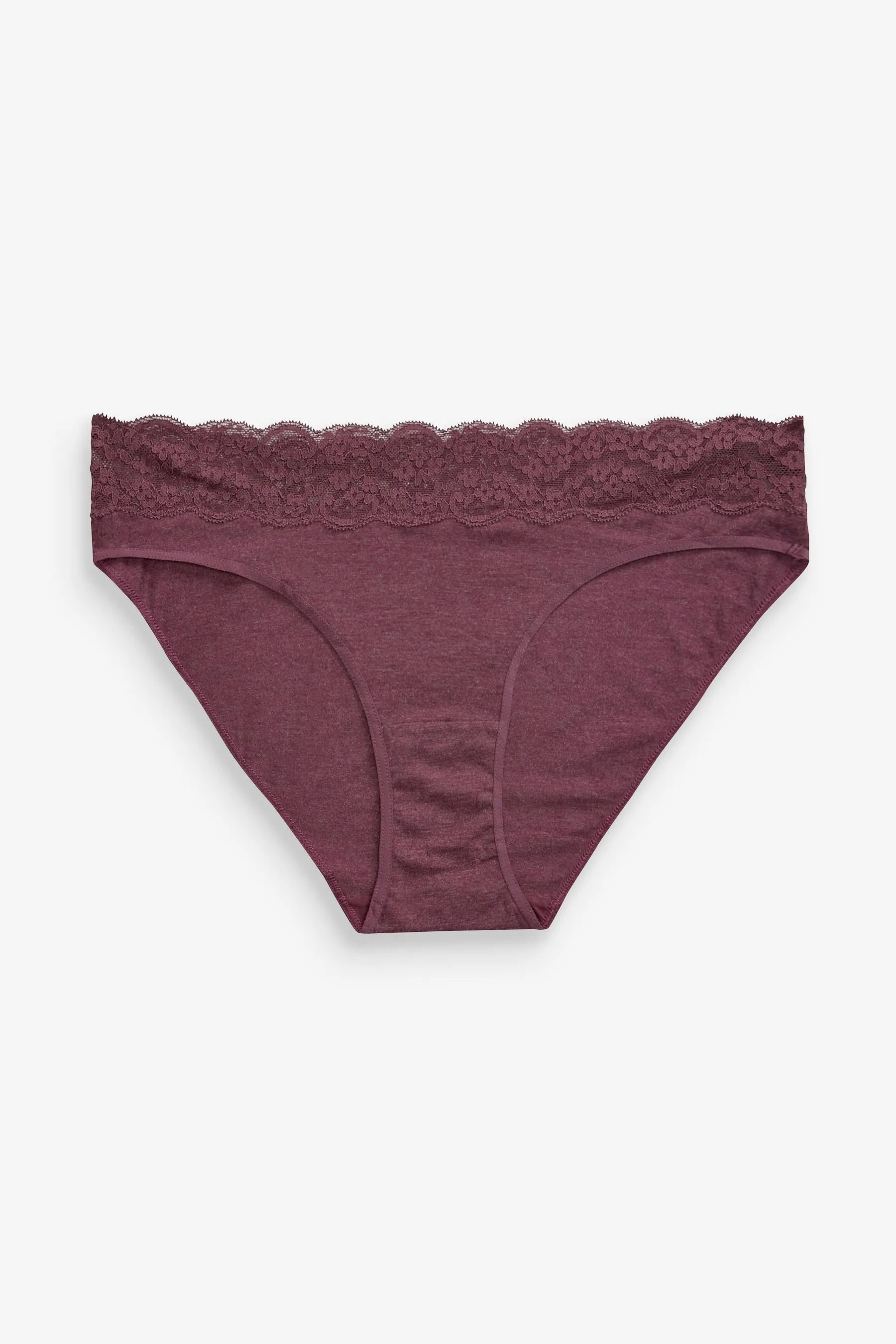 Grey Marl/Pink/Plum High Leg Cotton and Lace Knickers 4 Pack