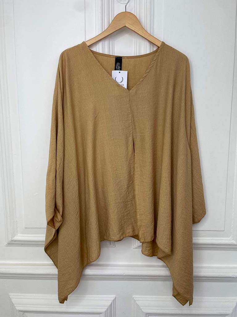 I.D Split Front V-Neck Top - Sand