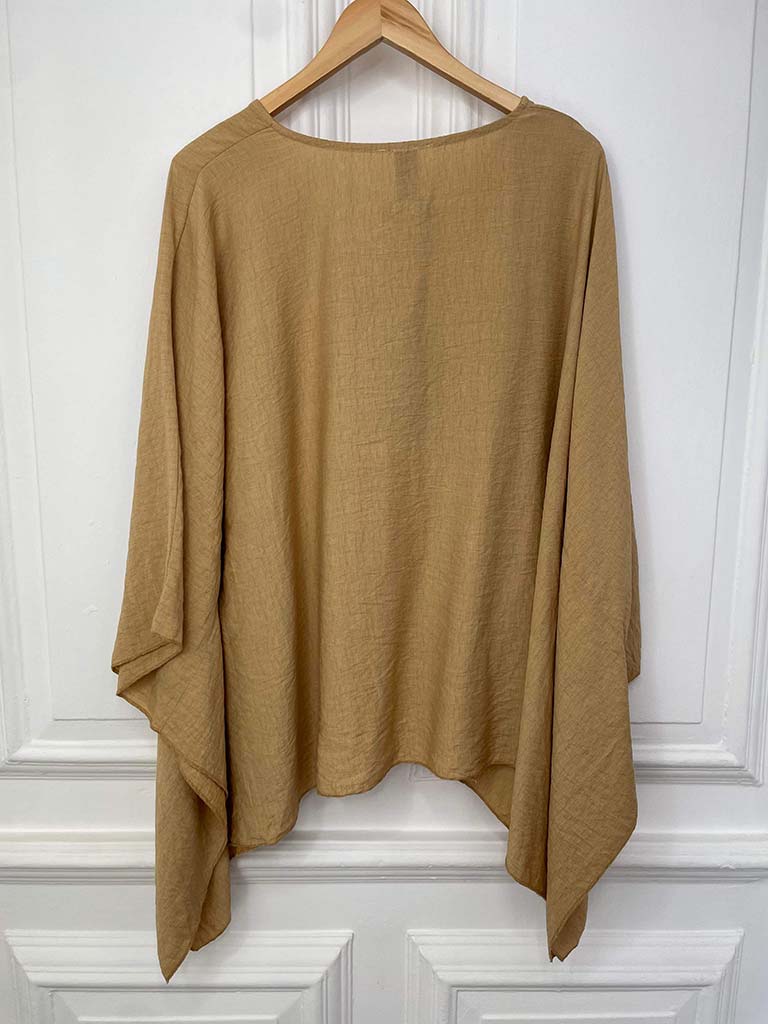 I.D Split Front V-Neck Top - Sand