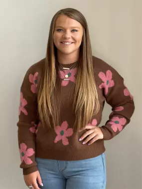 Kaylynn Pink Floral Brown Sweater