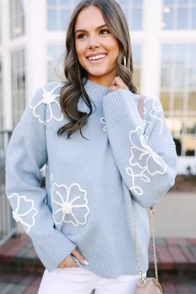 Keep You Close Light Blue Floral Sweater