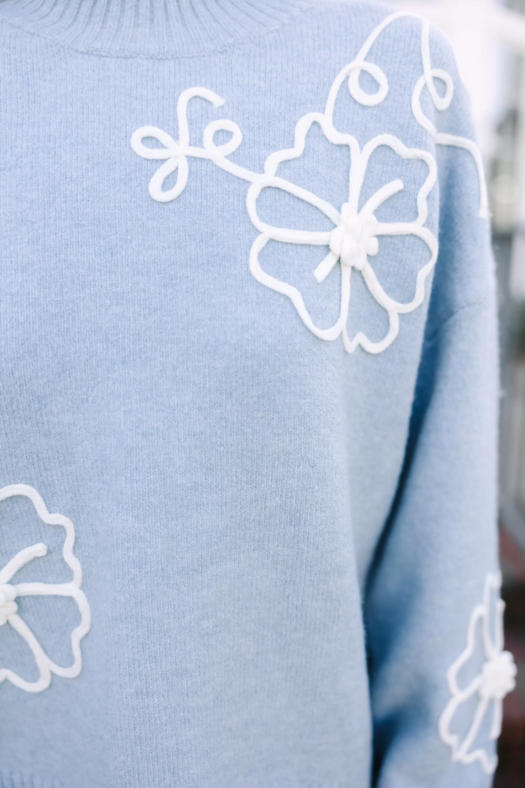 Keep You Close Light Blue Floral Sweater