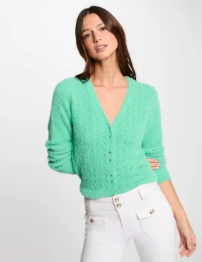 Long-sleeved cardigan openwork details mint green women