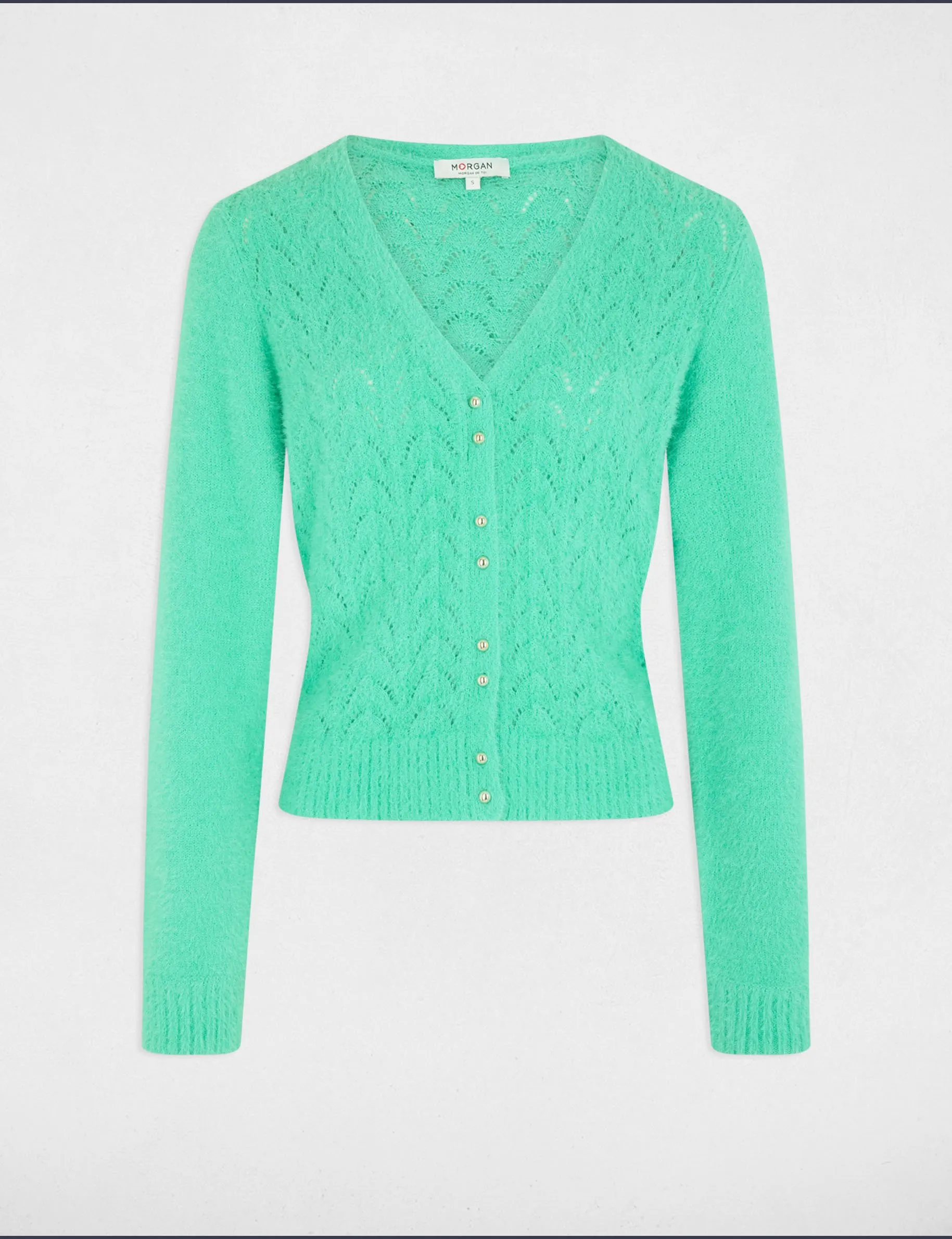 Long-sleeved cardigan openwork details mint green women