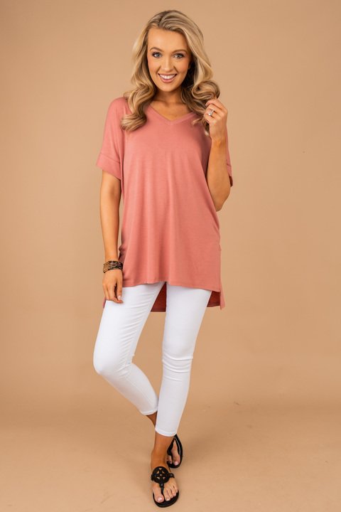 Make Your Life Easy Ash Rose Pink V-neck Top