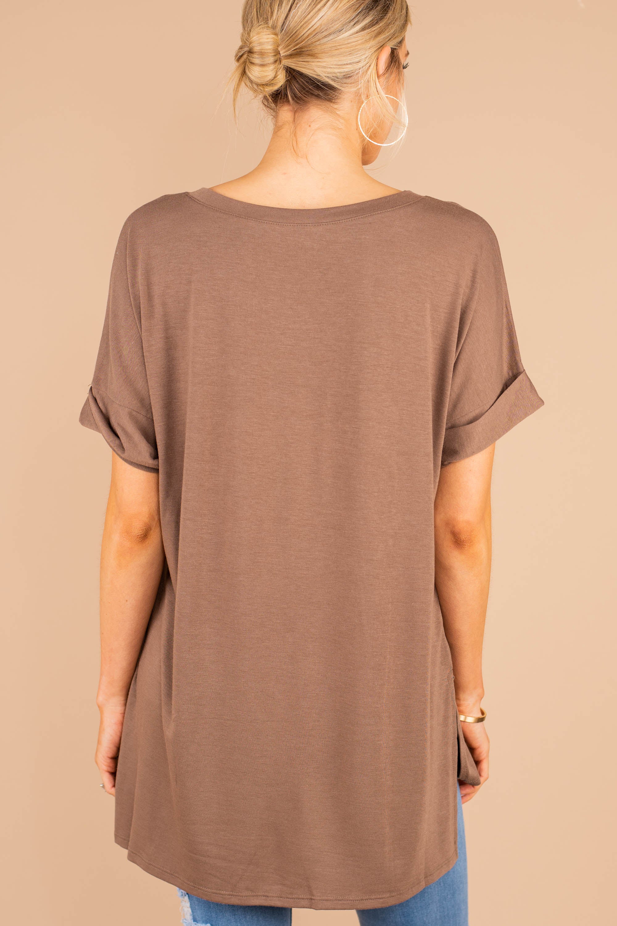 Make Your Life Easy Mocha Brown V-Neck Top