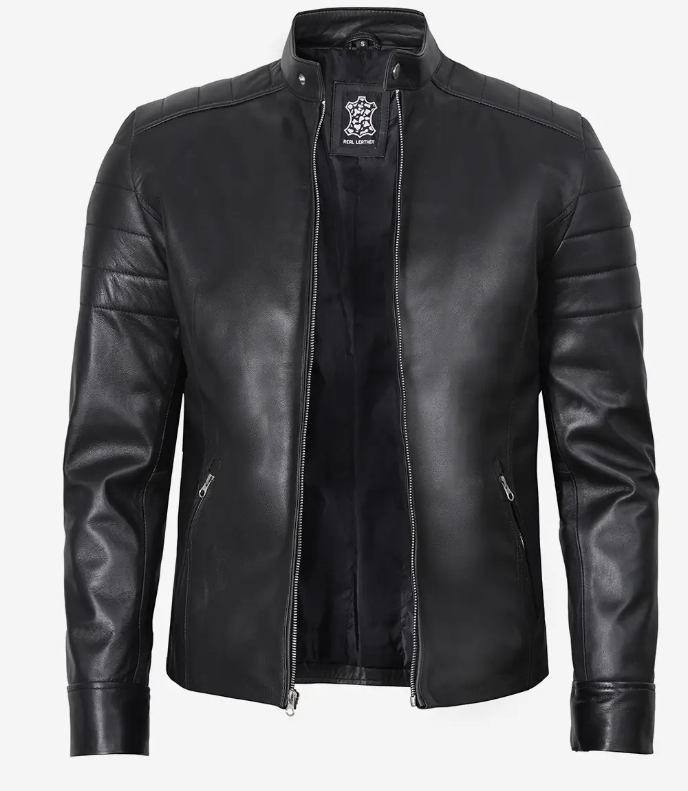 Men's Real Lambskin Leather Black Cafe Racer Jacket