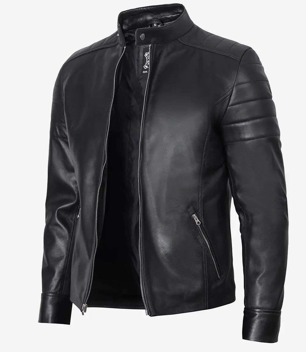 Men's Real Lambskin Leather Black Cafe Racer Jacket