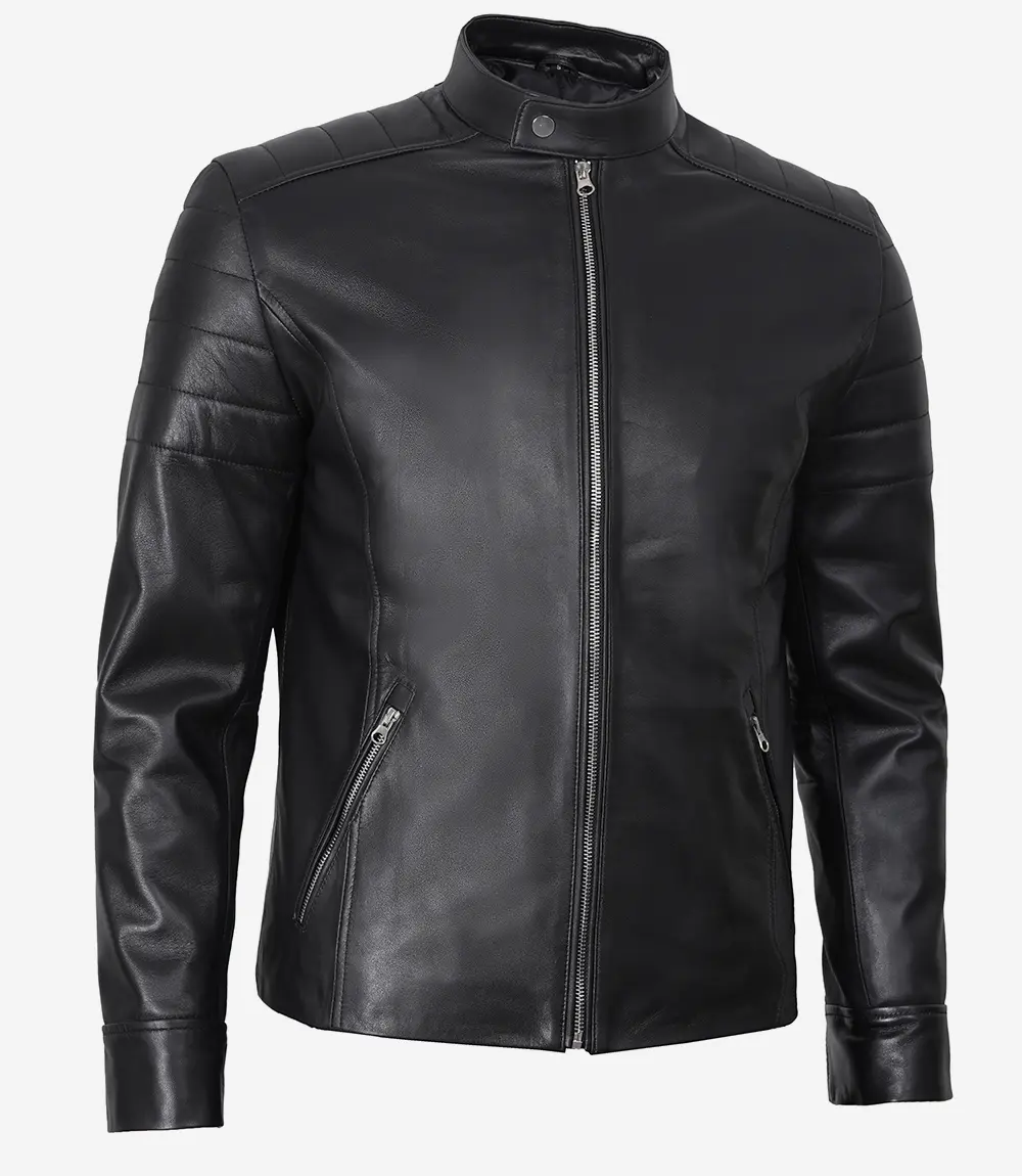 Men's Real Lambskin Leather Black Cafe Racer Jacket