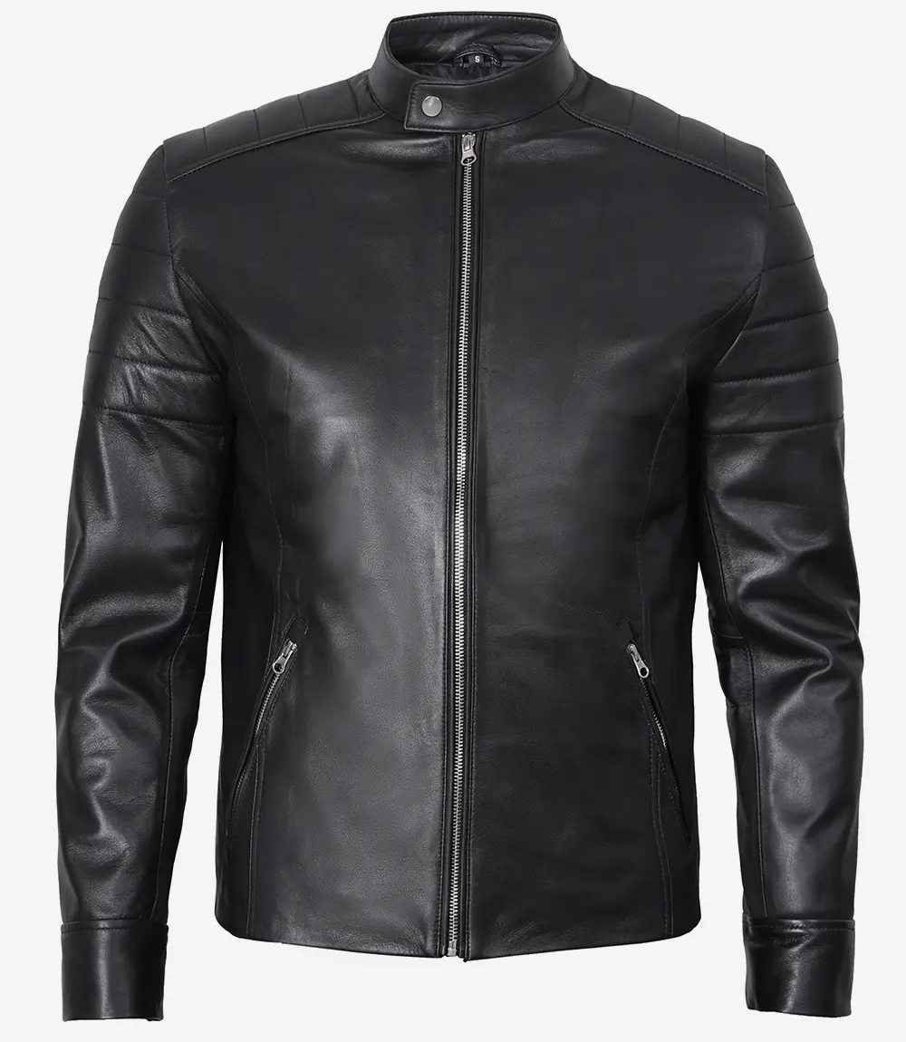 Men's Real Lambskin Leather Black Cafe Racer Jacket