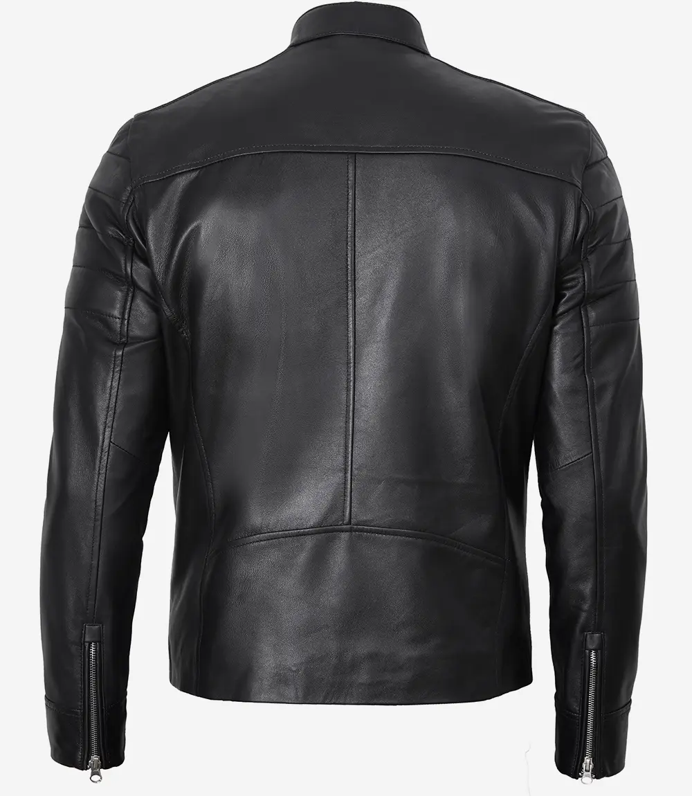 Men's Real Lambskin Leather Black Cafe Racer Jacket