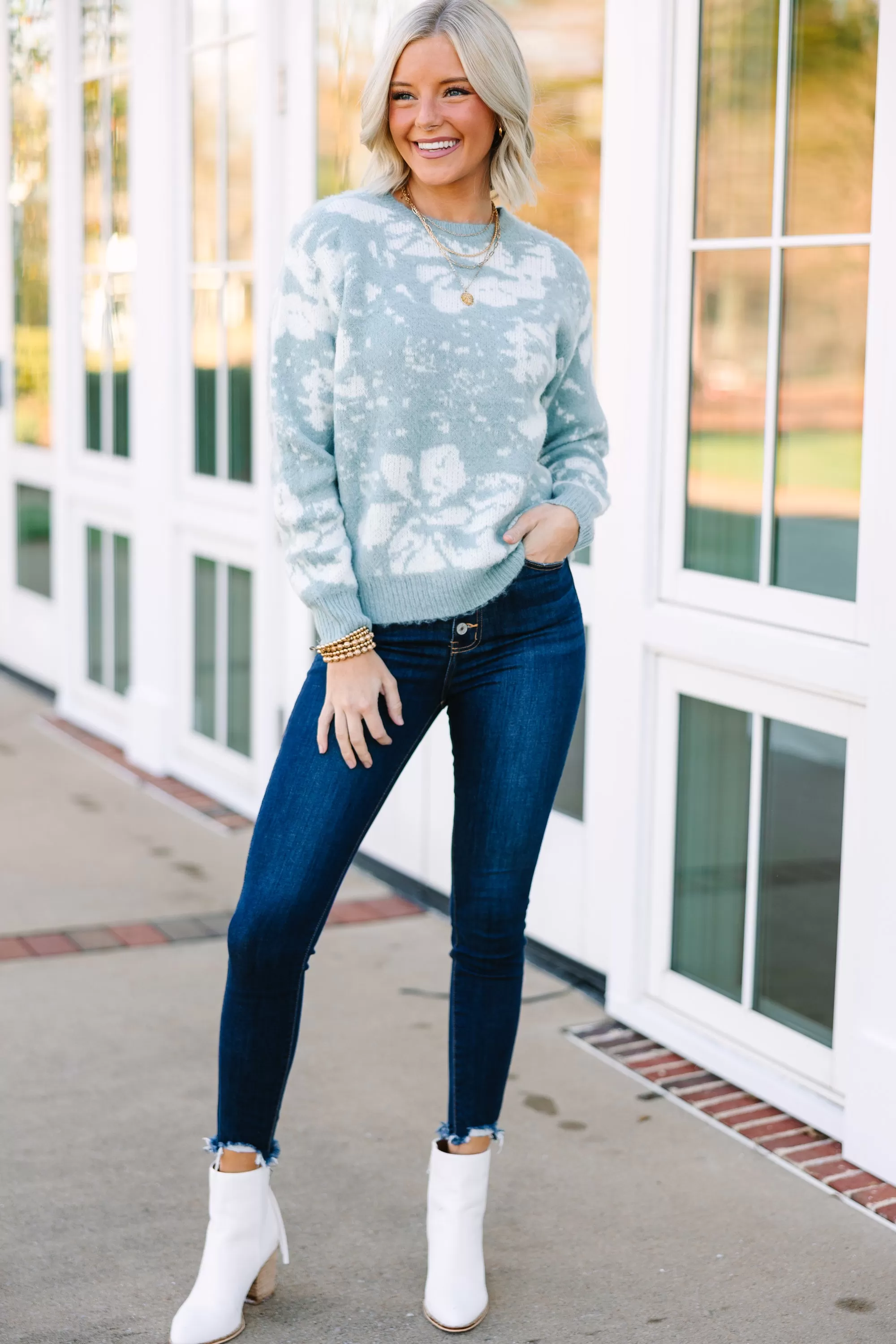 Need You More Light Blue Floral Sweater