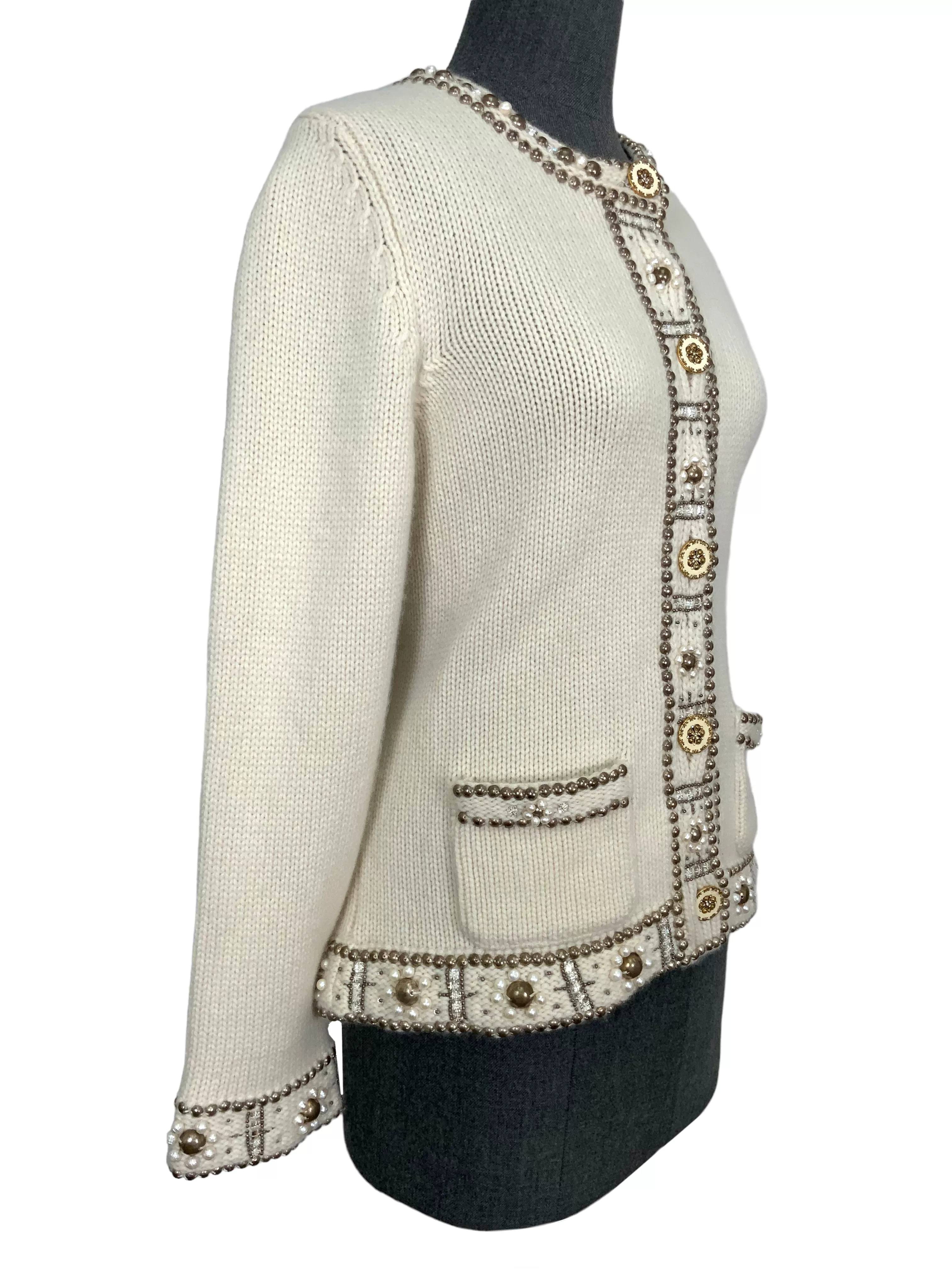 Oscar de la Renta Embellished Cashmere Sweater Size L