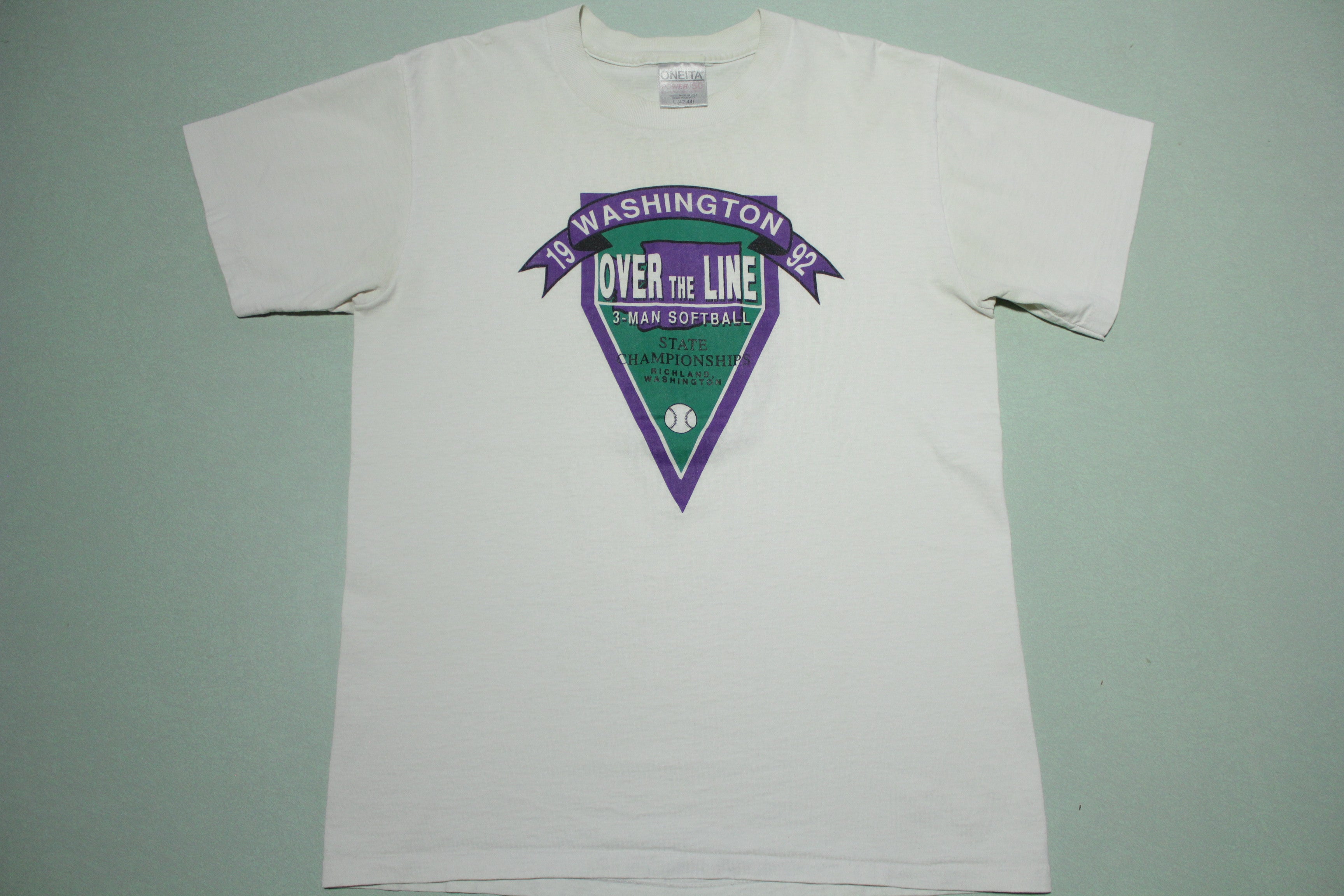 Over The Line 3-Man Softball Vintage 1992 Washington 90's Oneita USA T-Shirt