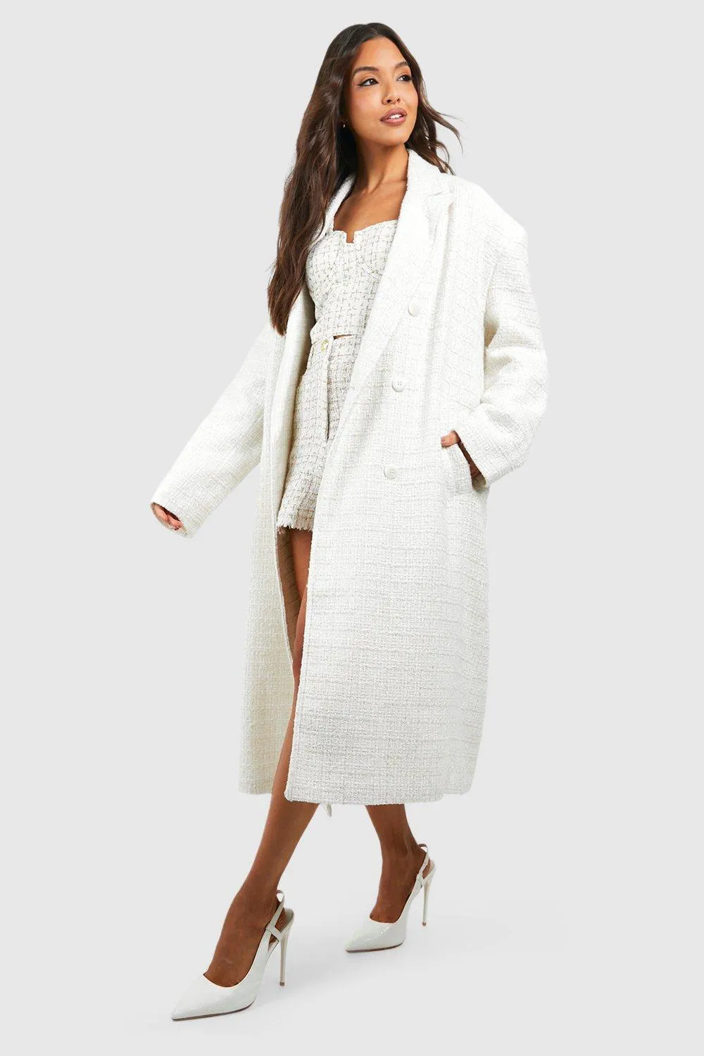 Oversized Boucle Double Breasted Coat