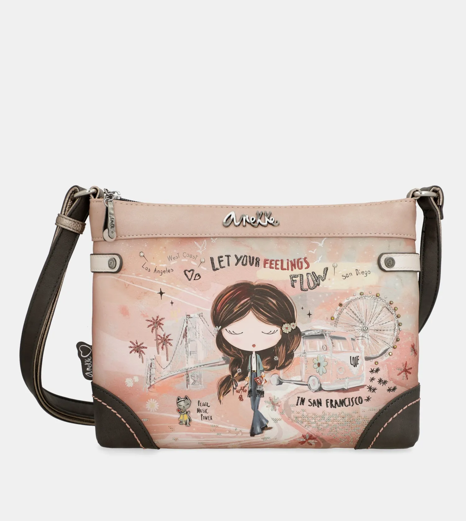 Peace & Love pink medium crossbody bag