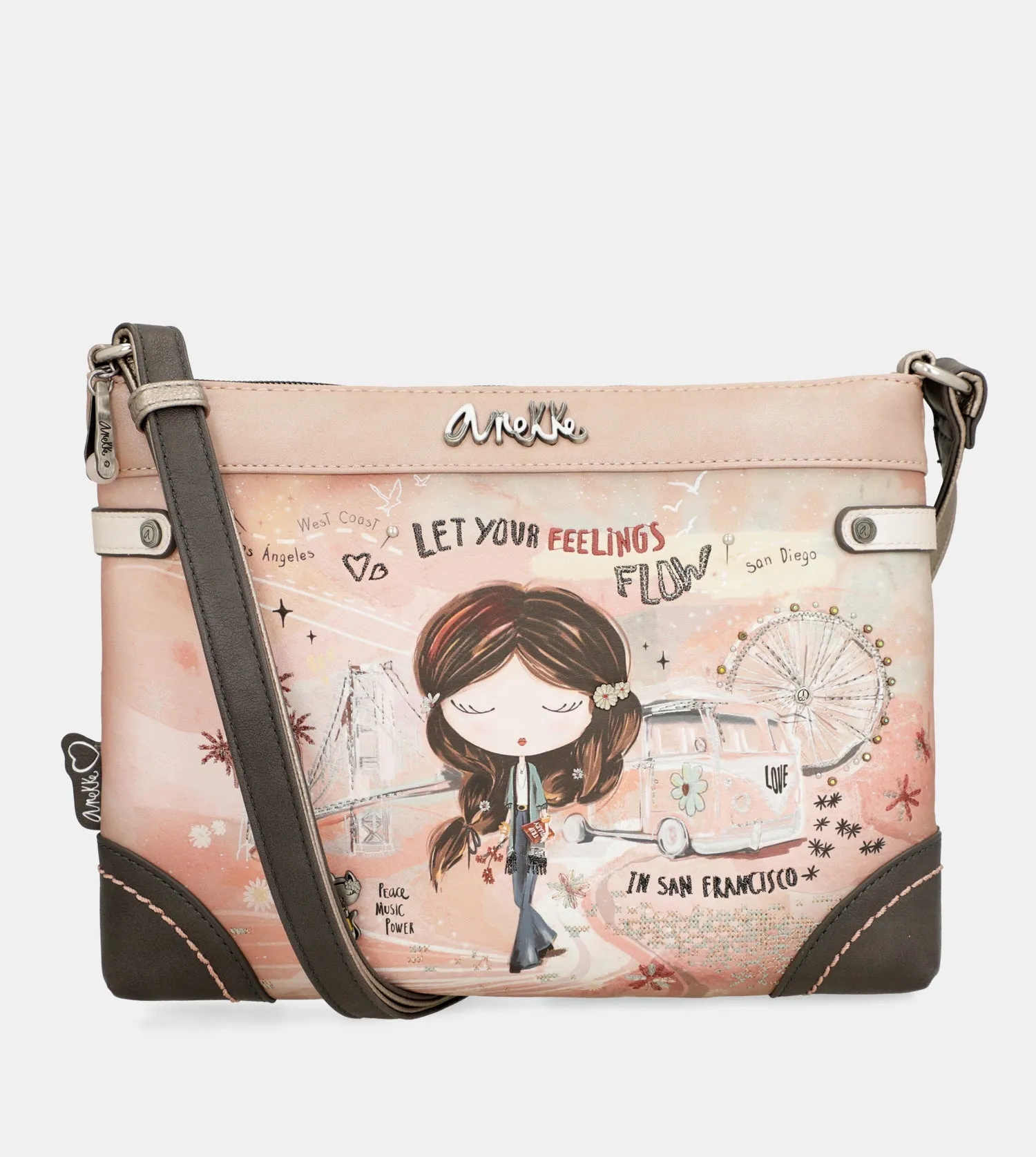 Peace & Love pink medium crossbody bag