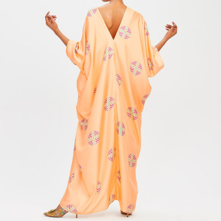 Peach Posh V-Neck Silk Kaftan BELT013