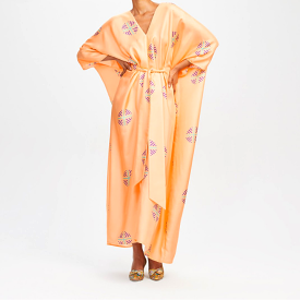 Peach Posh V-Neck Silk Kaftan BELT013