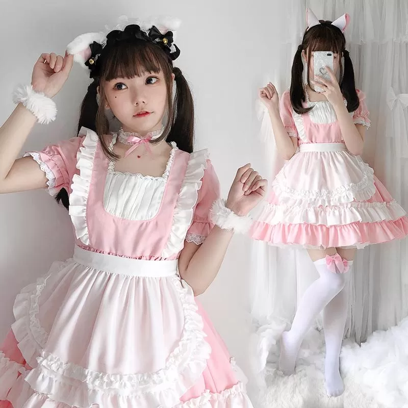 Pink Lolita Cat Maid Cosplay Dress AD210188